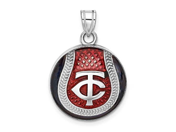 Rhodium Over Sterling Silver MLB LogoArt Minnesota Twins Enameled Pendant