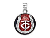 Rhodium Over Sterling Silver MLB LogoArt Minnesota Twins Enameled Pendant