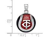 Rhodium Over Sterling Silver MLB LogoArt Minnesota Twins Enameled Pendant