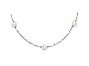 Rhodium Over Sterling Silver 5-5.5mm FWC Pearl 5-Station Children's Necklace