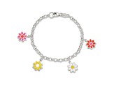 Sterling Silver Multi-color Enamel Flowers Children's Bracelet