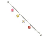 Sterling Silver Multi-color Enamel Flowers Children's Bracelet