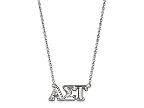 Rhodium Over Sterling Silver LogoArt Alpha Sigma Tau Medium Pendant Necklace