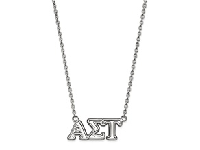 Rhodium Over Sterling Silver LogoArt Alpha Sigma Tau Medium Pendant Necklace