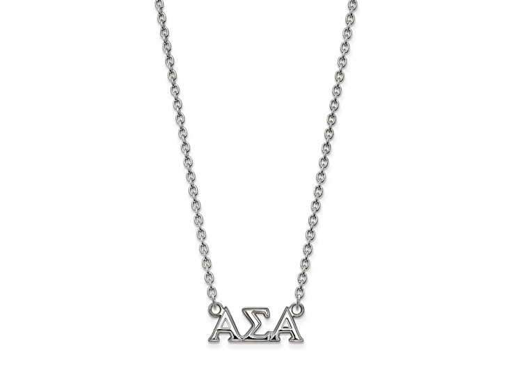 Rhodium Over Sterling Silver LogoArt Alpha Sigma Alpha Medium Pendant Necklace