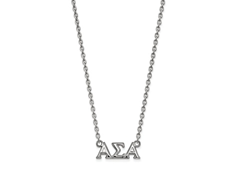 Rhodium Over Sterling Silver LogoArt Alpha Sigma Alpha Medium Pendant Necklace