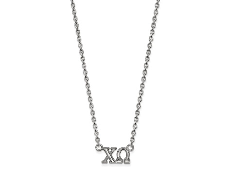 Rhodium Over Sterling Silver LogoArt Chi Omega Medium Pendant Necklace