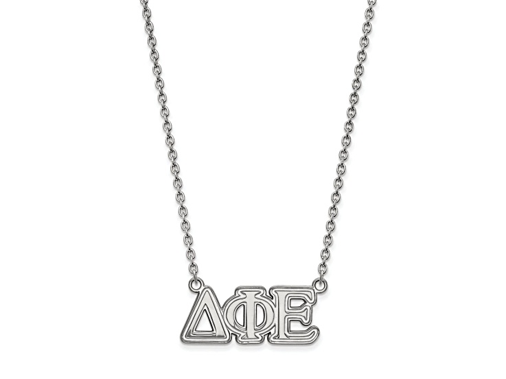 Rhodium Over Sterling Silver LogoArt Delta Phi Epsilon Medium Pendant Necklace