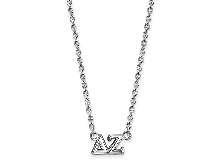Rhodium Over Sterling Silver LogoArt Delta Zeta Medium Pendant Necklace