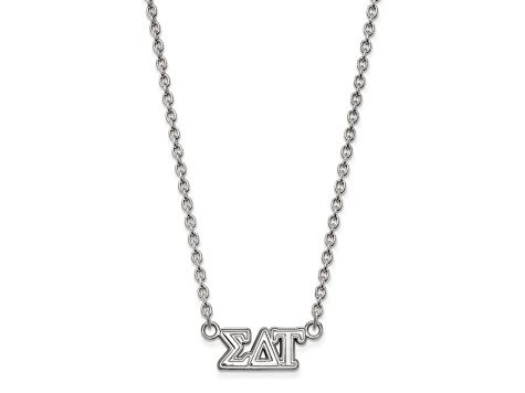 Rhodium Over Sterling Silver LogoArt Sigma Delta Tau Medium Pendant Necklace