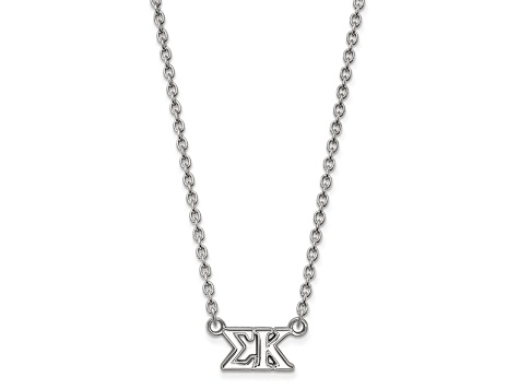 Rhodium Over Sterling Silver LogoArt Sigma Kappa Medium Pendant Necklace