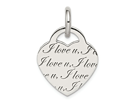 Sterling Silver Polished 'I Love u' Heart Pendant