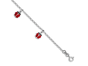 Rhodium Over Sterling Silver Enamel Ladybugs with 1-inch Extension Children's Bracelet