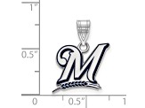 Rhodium Over Sterling Silver MLB LogoArt Milwaukee Brewers Enamel Pendant