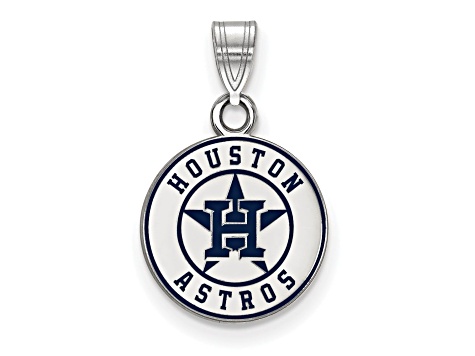 Rhodium Over Sterling Silver MLB LogoArt Houston Astros Enamel Pendant