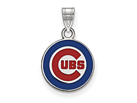 Rhodium Over Sterling Silver MLB LogoArt Chicago Cubs Enamel Pendant