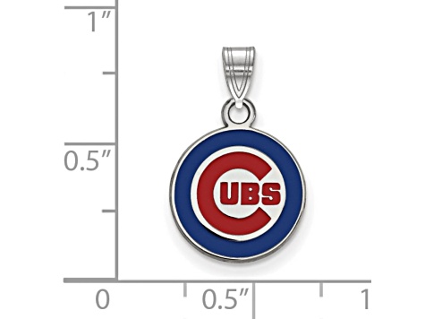 Rhodium Over Sterling Silver MLB LogoArt Chicago Cubs Enamel Pendant