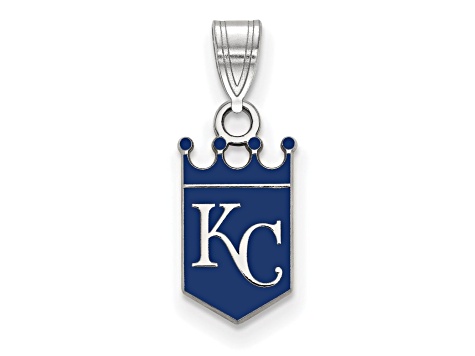 Rhodium Over Sterling Silver MLB LogoArt Kansas City Royals Enamel Pendant