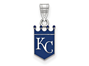 Rhodium Over Sterling Silver MLB LogoArt Kansas City Royals Enamel Pendant