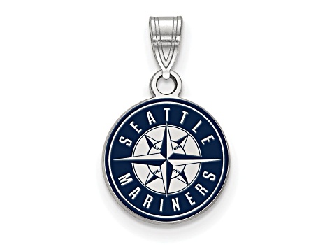 Rhodium Over Sterling Silver MLB LogoArt Seattle Mariners Enamel Pendant