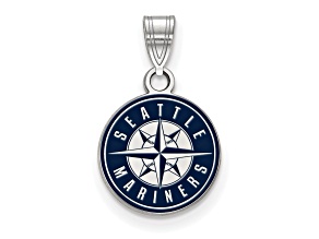 Rhodium Over Sterling Silver MLB LogoArt Seattle Mariners Enamel Pendant