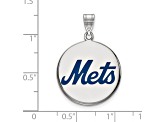 Rhodium Over Sterling Silver MLB LogoArt New York Mets Enamel Pendant