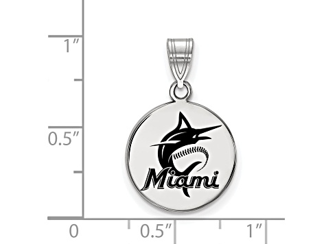 Rhodium Over Sterling Silver MLB LogoArt Miami Marlins Enamel Pendant