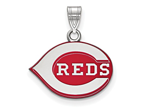 Rhodium Over Sterling Silver MLB LogoArt Cincinnati Reds Enamel Pendant