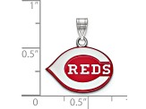 Rhodium Over Sterling Silver MLB LogoArt Cincinnati Reds Enamel Pendant