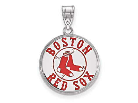 Rhodium Over Sterling Silver MLB LogoArt Boston Red Sox Enamel Pendant