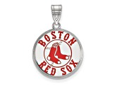 Rhodium Over Sterling Silver MLB LogoArt Boston Red Sox Enamel Pendant
