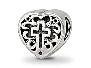 Sterling Silver Heart with Cross and Scroll Bead