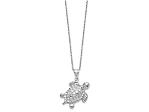 Rhodium Over Sterling Silver Turtle Ash Holder 18 Inch Necklace