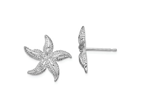 Rhodium Over Sterling Silver Polished Small Starfish Post Earrings