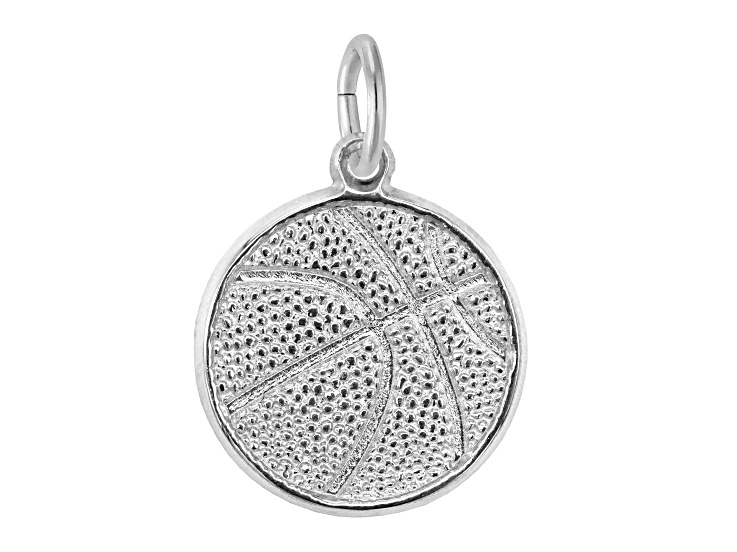 Rhodium Over Sterling Silver Basketball Measures Approx 17.56mm x 17.56mm