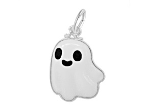 Rhodium Over Sterling Silver Cute Ghost - Painted Measures Approx 19.47mm x 14.26mm