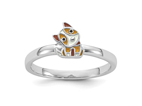 Rhodium Over Sterling Silver Multi-color Enameled Dog Children's Ring