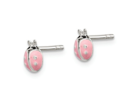 Sterling Silver Black/Pink Enamel Ladybug Children's Post Earrings