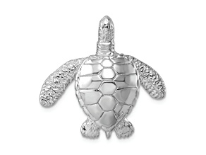 Rhodium Over Sterling Silver Polished and Textured Sea Turtle Slide Pendant