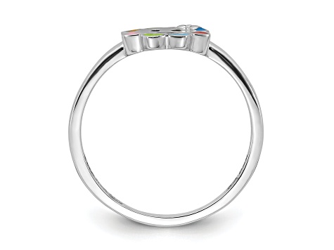 Rhodium Over Sterling Silver Multi-color Enameled Smiling Sun Children's Ring