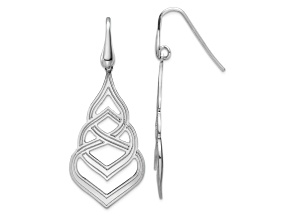 Rhodium Over Sterling Silver Polished and Textured Grooved Fancy Drop Dangle Earrings