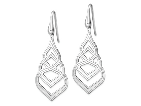 Rhodium Over Sterling Silver Polished and Textured Grooved Fancy Drop Dangle Earrings