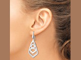 Rhodium Over Sterling Silver Polished and Textured Grooved Fancy Drop Dangle Earrings