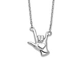 Sterling Silver Rhodium-plated I Love You Hand Signal Necklace