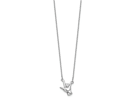 Sterling Silver Rhodium-plated I Love You Hand Signal Necklace