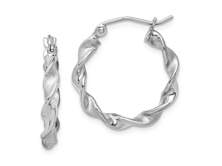 Rhodium Over Sterling Silver Polished and Satin 2.5mm Twist Hoop Earrings