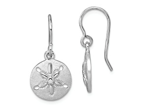 Rhodium Over Sterling Silver Polished Sand Dollar Dangle Earrings
