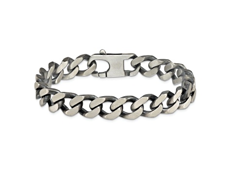 Sterling Silver Antiqued and Satin 10.0mm Curb 8 Inch Chain Bracelet