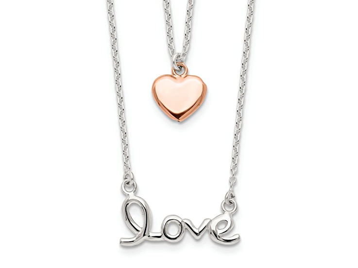 10K Rose Gold Over Sterling Silver LOVE and Heart 18-inch Necklace