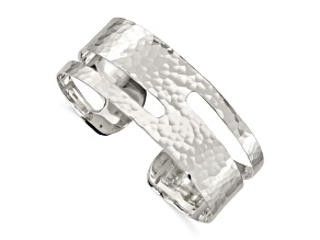 Sterling Silver Solid Polished Hammered Fancy Cuff Bracelet